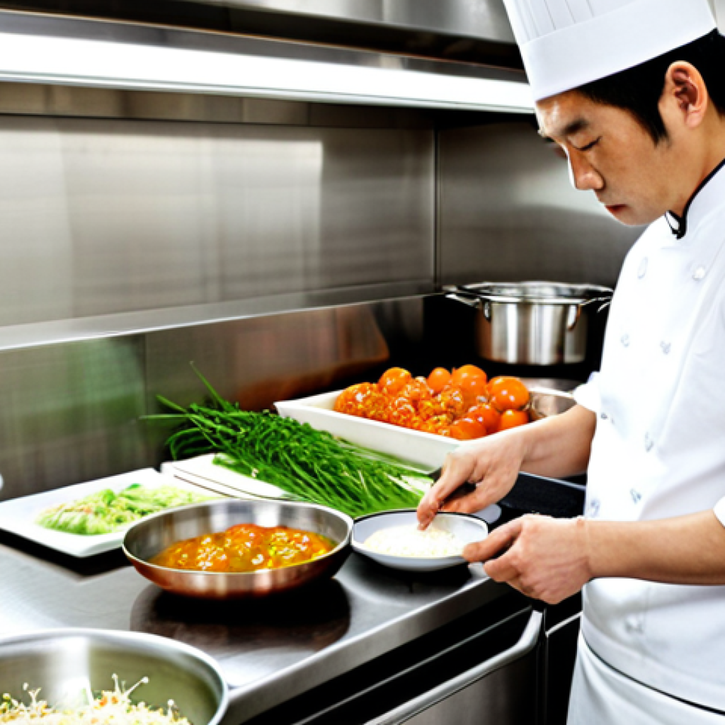 일식조리사로 일하며 경험한 재미있는 사례 - Focused Chef in Kitchen**

A professional Japanese chef, fully clothed in traditional chef's whites,...