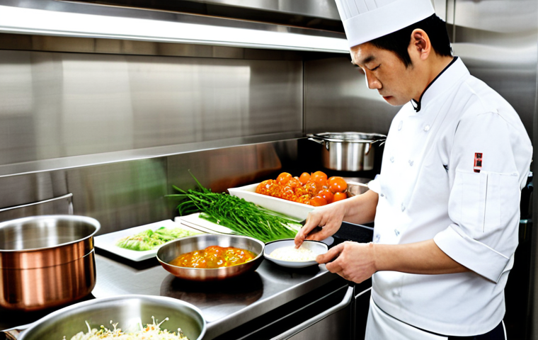 일식조리사로 일하며 경험한 재미있는 사례 - Focused Chef in Kitchen**

A professional Japanese chef, fully clothed in traditional chef's whites,...
