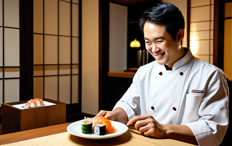 일식조리사로 일하며 경험한 재미있는 사례 - Market Scene with High-Quality Ingredients**

A chef, fully clothed in casual attire, carefully sele...