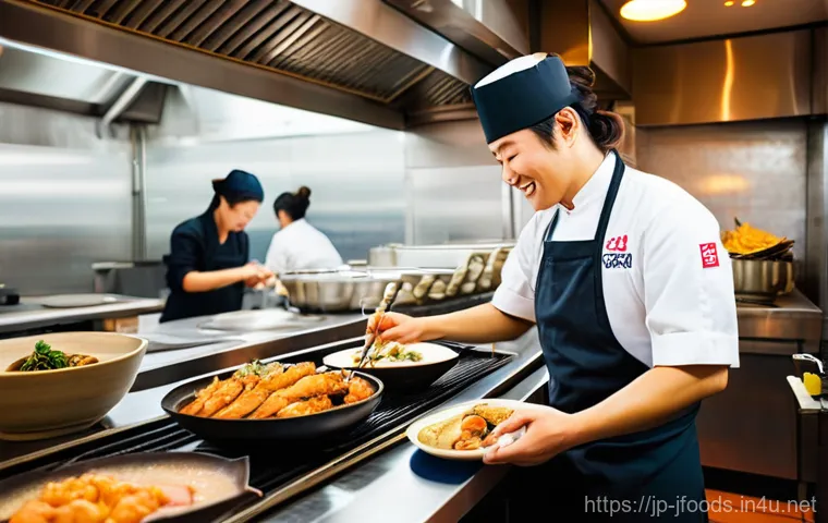일식조리사 근무지별 차이점 - **Prompt:** A highly skilled Japanese chef in their 40s, wearing a pristine white traditional washok...