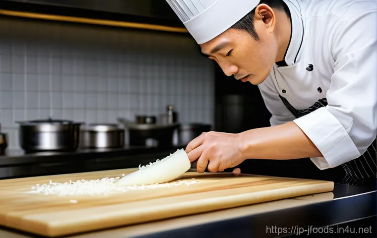 일식조리사 자격증 실기 시험 준비 - Prompt 1: The Focused Art of Katsura-muki**